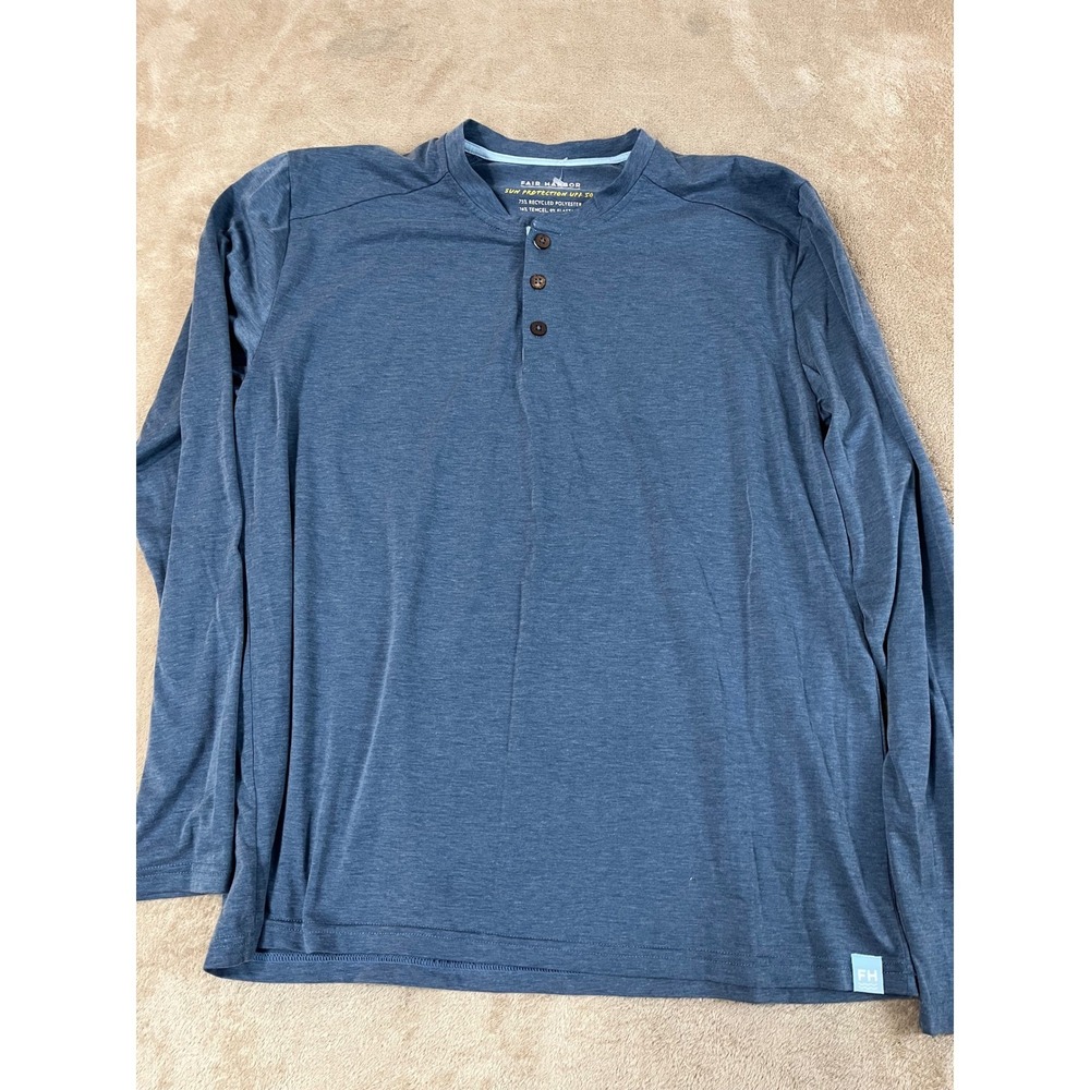 Fair Harbor The SeaBreeze Henley Shirt UPF +50 Men's M Blue Crew-neck L/S EUC